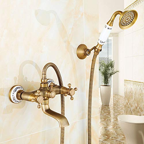 HomeLava Wandhalterung Badewannenarmatur Wasserhahn Badewanne Wasserfall mit Brause Wannenarmatur Zwei Griffe mit Handbrause Mischbatterie Badewannenset Messing Antik Finish HomeLava Wandhalterung Badewannenarmatur Wasserhahn Badewanne Wasserfall mit Brause Wannenarmatur Zwei Griffe mit Handbrause Mischbatterie Badewannenset Messing Antik Finish von HomeLava