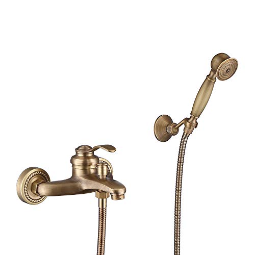 HomeLava Wannenarmatur Antik Messing Bad Dusche Armaturen Set Badewanne Wasserhahn Wandmontage mit Handbrause von HomeLava
