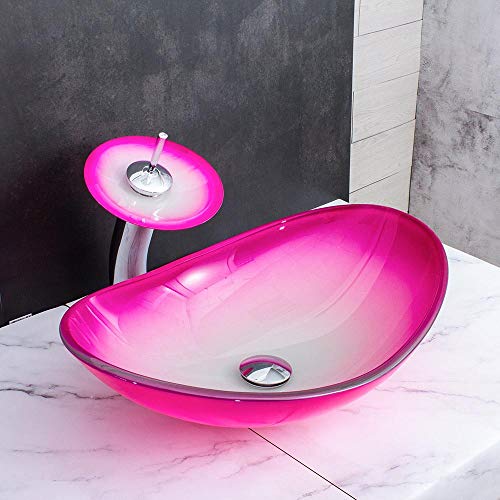 HomeLava Waschbecken Aufsatz Set Gehärtetes Glas Handwaschbecken mit Wasserfall Wasserhahn Farbverlauf Design von HomeLava