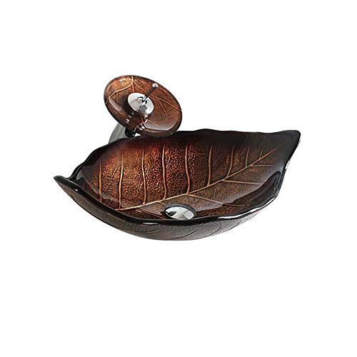 HomeLava Waschbecken Blatt Form Rund Glas Aufsatz Waschschale mit Wasserfall Wasserhahn Set HomeLava Waschbecken Blatt Form Rund Glas Aufsatz Waschschale mit Wasserfall Wasserhahn Set von HomeLava