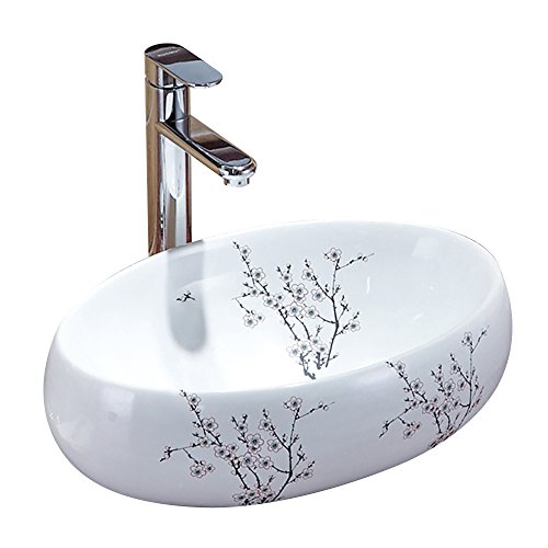 HomeLava Waschbecken Weiß Keramik Aufsatzwaschbecken Oval 48cm für Badezimmer(ohne Wasserhahn) von HomeLava