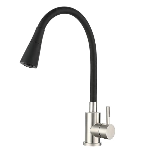 HomeLava Wasserhahn Küche Schwarz mit Flexibler Auslauf, Hochdruck Küchenarmatur mit 2 Strahlarten, Spültischarmatur Einhebel Armatur Küche 360° Drehbar, Mischbatterie Küche Edelstahl von HomeLava