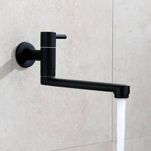 HomeLava Wasserhahn Küche Wandmontage nur Kaltwasser Armatur Wandarmatur Kaltwasserhahn mit 360 Drehbar Auslauf Langen 18cm Edelstahl Schwarz von HomeLava