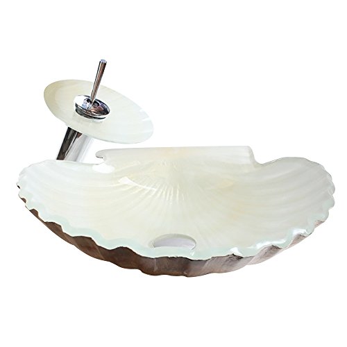 Homelavafans Gehärtetes Glas Waschbecken mit Wasserfall Wasserhahn, Wasserablauf und Montage Ring Rund (Schale) von HomeLava