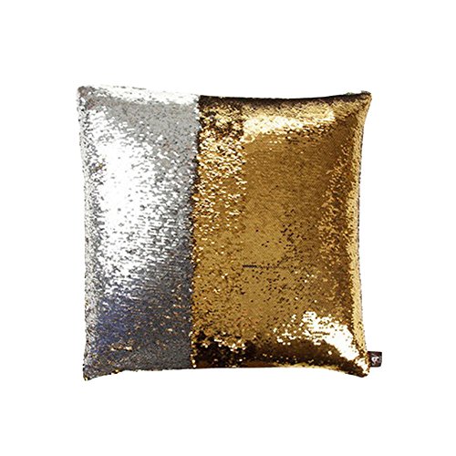 HomeLava 2er Set Meerjungfrau Doppel Farbe Glitter Pailletten Kissenbezüge DIY Startseite Schlafzimmer Sofakissen Kissenabdeckung 40 x 40cm (Gold + Silber) von HomeLava