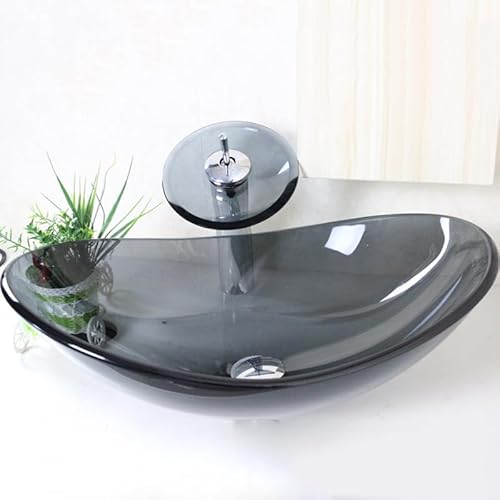 Homelavafans Modern Waschbecken Oval Grau Transparent Glas mit Wasserfall Armatur Set Homelavafans Modern Waschbecken Oval Grau Transparent Glas mit Wasserfall Armatur Set von HomeLava