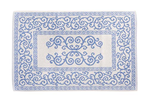 HomeLife Badematte, rechteckig, aus Baumwolle, Maße: 60 x 90 cm, Duschvorleger, hochwertig, maschinenwaschbar, Barock-Dekoration, Blau von HomeLife
