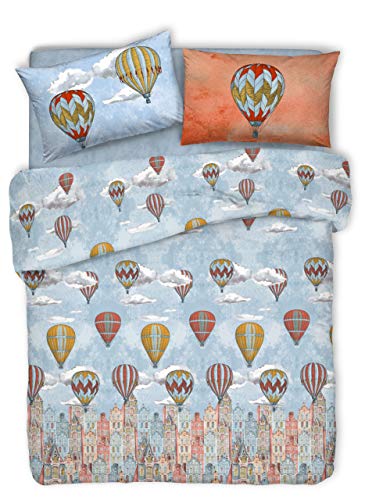 HomeLife Bettwäsche 155X200-3er Set aus 1x Bettwäsche & 1x Kissenbezüge - Bettbezug aus 100% Baumwolle - Kuschlig & Warm - Doppelbett - Atmungsaktiv & Waschmaschinenfest - (Heißluftballon/Orange) von HomeLife