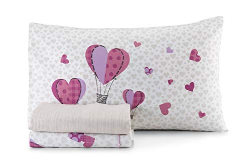 HomeLife Bettwäsche-Set für Doppelbett, Baumwolle, Heißluftballon, Komplettset für Doppelbett + Kissenbezüge in Beige und Rosa, Bettlaken 250 x 300 cm + 2 Kissenbezüge 52 x 82 cm, Rot, 2 P von HomeLife