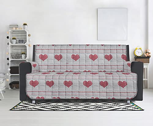 HomeLife Couch Überzug 2 Sitzer - Sofabezug Wasserabweisend, Waschmaschinenfest & mit Antirutsch Beschichtung - Sofa Überzug aus Baumwolle - Herzfantasie Rot (120-130cm x 55cm) von HomeLife