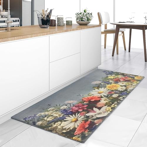 HomeLife PVC Küchenläufer waschbar & rutschfest | 52 × 100 cm | PVC Teppich Läufer für Küche, Flur & Bad | Polyester Teppich für Eingangsbereich Innen & Außenbereich | Design Blütenpoesie von HomeLife