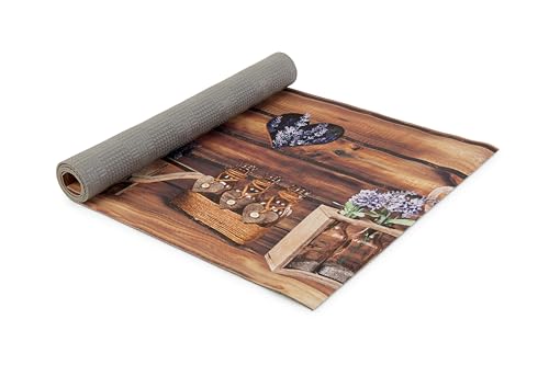 HomeLife PVC Küchenläufer waschbar & rutschfest | 52 × 100 cm | PVC Teppich Läufer für Küche, Flur & Bad | Polyester Teppich für Eingangsbereich Innen & Außenbereich | Design Lavendelherzen von HomeLife