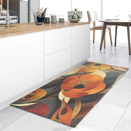 HomeLife PVC Küchenläufer waschbar & rutschfest | 52 × 120 cm | PVC Teppich Läufer für Küche, Flur & Bad | Polyester Teppich für Eingangsbereich Innen & Außenbereich | Design Mohntraum von HomeLife