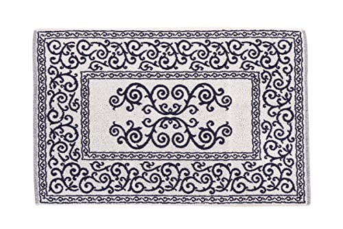 HomeLife - Rechteckiger Badteppich aus Baumwolle [Größe: 60 x 90] – Duschtüren, hohe Qualität, waschbar in der Waschmaschine – Dekoration Barocac dunkelblau von HomeLife