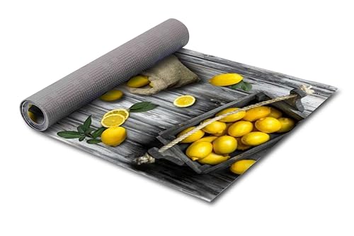 HomeLife PVC Küchenläufer waschbar & rutschfest | 52 × 120 cm | PVC Teppich Läufer für Küche, Flur & Bad | Polyester Teppich für Eingangsbereich Innen & Außenbereich | Design Zitronenfrische von HomeLife