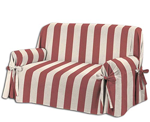 HomeLife Sofabezug Beige Rot & Couch Überzug | weicher Sessel & Sofa Überzug & Sofaüberwurf Decke gestreift | Sofa Überwurf aus angenehmer Baumwolle | schöne Sofa Cover Abdeckung von HomeLife
