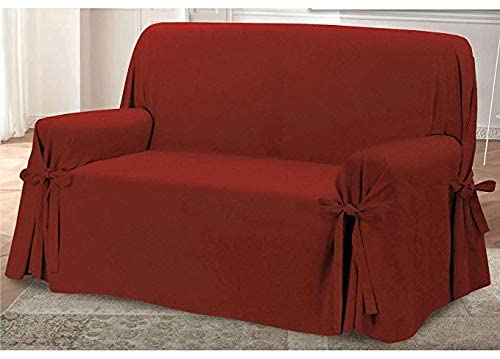 HomeLife - Sofabezug für 2-Sitzer, Baumwolle mit Bindebändern, 2-Sitzer-Sofaüberwurf mit Armlehnen, einfarbig, rot zum Schutz vor Staub, Flecken und Abnutzung von HomeLife