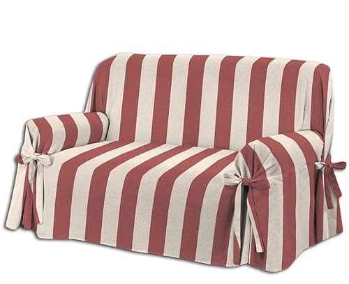 HomeLife - Sofabezug für 2-Sitzer, Baumwolle mit Bindebändern, 2-Sitzer-Sofaüberwurf mit Armlehnen, Sofaüberwurf mit roten Streifen zum Schutz vor Staub, Flecken und Abnutzung von HomeLife