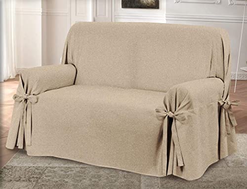 HomeLife Sofabezug für 3-Sitzer, Baumwolle mit Bindebändern, 3-Sitzer-Sofaüberwurf mit Armlehnen, einfarbig, zum Schutz vor Staub, Flecken und Abnutzung von HomeLife