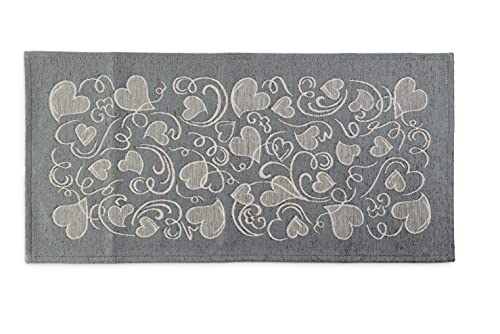 HomeLife Teppich Läufer Flur - Küchenteppich waschbar rutschfest - Küchenläufer mit Fleckenabweisender Beschichtung und Rutschfester Unterseite (55x140 cm, Herzen grau Muster) von HomeLife
