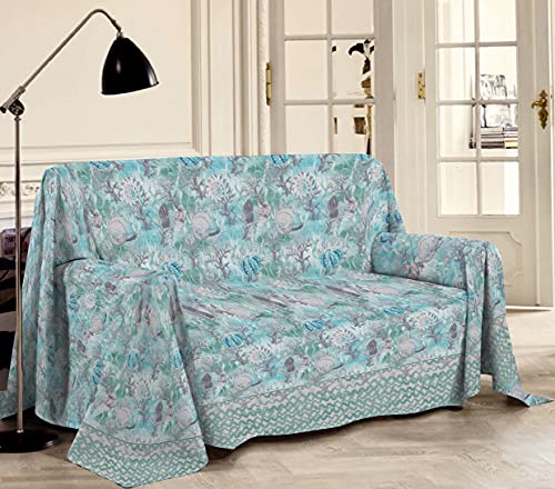HomeLife - Überwurf Sofaüberwurf bunt Marina [180 x 290 cm] - Mehrzweck-Überwurf aus Baumwolle - Granfoulard Tagesdecke Sommerdecke Einzelbett - Grün von HomeLife