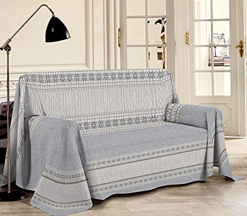 HomeLife - Überwurf für Sofa, bunt Gemustert, Motiv: Strickoptik, 250 x 290 cm, Mehrzweck-Überwurf aus Baumwolle – Granfoulard Sommer-Tagesdecke für Doppelbett – Grau von HomeLife