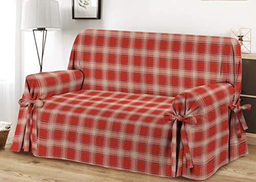 Homelife Sofabezug Rot & Couch Überzug | weicher Sessel & Sofa Überzug & Sofaüberwurf Decke kariert | Karo Sofa Überwurf aus angenehmer Baumwolle | schöne Sofa Cover Abdeckung von HomeLife