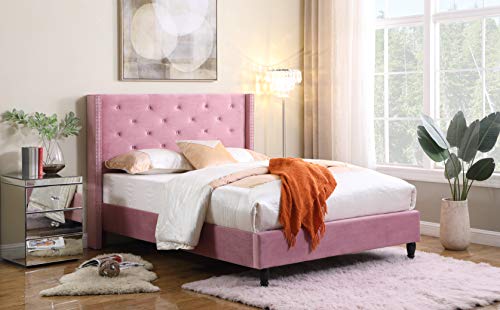 INSAEIGY Home Life Pink King-Complete 5 Year Warranty 07 Premiere Classics Velour 51" Tall Headboard Platform Bed with Slats King-007 von HomeLife