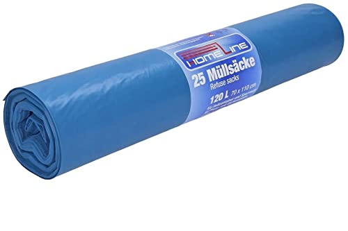 Blaue Säcke - Müllsäcke - Abfallbeutel - Gartensäcke 120L - 70 x 110 cm - sehr robust und reißfest - verschiedene Packs (25 Säcke) von HomeLine