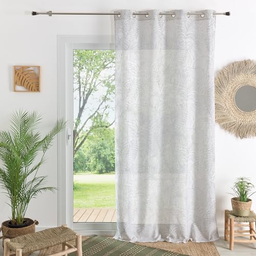HomeMaison.com Gardine Palmenblätter - Leinengardine - Polyester - Vorhang Silber - Gardine 140 x 240 cm von HomeMaison.com