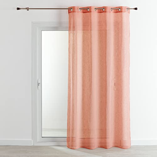 HomeMaison.com Traditioneller Vorhang, einfarbig, Leinenoptik, Voile, Pfirsich, 140 x 240 cm, silberfarbene Öse, Blickdicht, Moderne Gardine von HomeMaison.com