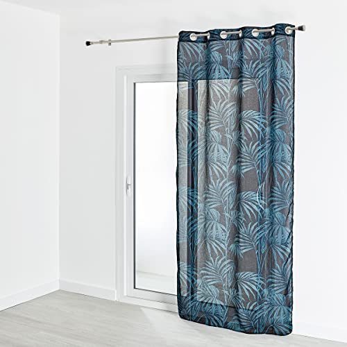 HomeMaison.com Vorhang, Etamin, Bedruckt, Pflanzenmotiv, 130 x 240 cm, Blau, 130 x 240 cm von HomeMaison.com