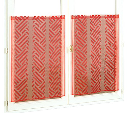 HomeMaison Fenstergardinen, Organza beflockt, Polyester, Rot, 120 x 60 cm von HomeMaison