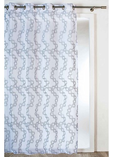 HomeMaison Gardine, Stickerei Geometrische Leeds, Polyester, Weiß/Grau, 260 x 140 cm von HomeMaison