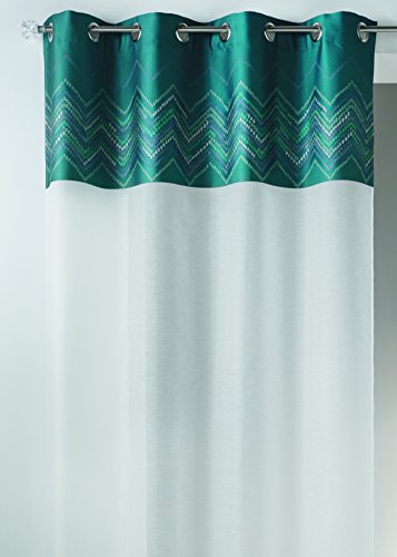 HomeMaison hm6998298 Vorhang mit Riemchen Hoch Chevron Jacquard Polyester 140 x 240 cm Petrol von HomeMaison