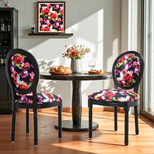 Barock Esszimmer Stuhl Französische Landhaus-Esszimmerstühle Barockstuhl Louis Barock Design gepolsterter Stuhl mit runder Rückenlehne Holz, Vintage Küchenstuhl für Küche Esszimmer 2er-Set Rosa von HomeMiYN