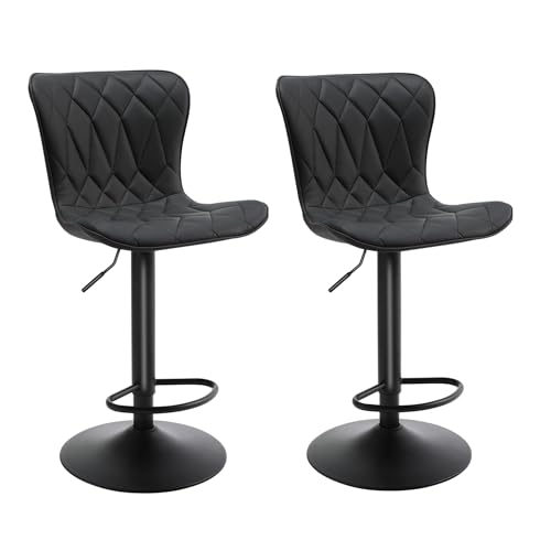 HomeMiYN Barhocker - Höhenverstellbar/360° drehbar/Diamant-Leder/Tragfähigkeit 150kg Barhocker mit Lehne Schwarz/Grau 2er Set (Schwarz) von HomeMiYN