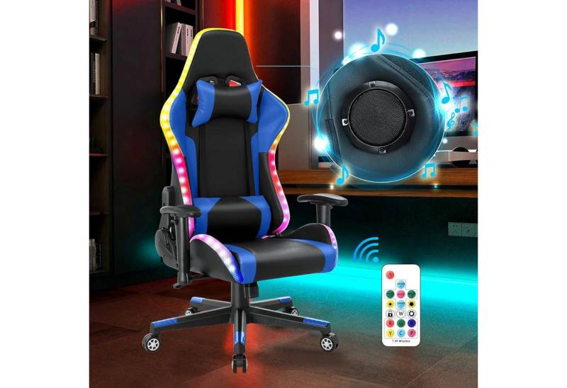 HomeMiYN Gaming Chair Gaming Stuhl Lautsprechern LED-Leuchten ergonomischer Pc Stuhl, mit der Fernbedienung von HomeMiYN