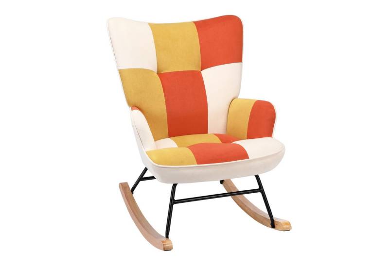 HomeMiYN Schaukelstuhl Schaukelstuhl Patchwork Sessel Schwingsessel Relaxstuhl Wohnzimmer, Relaxfunktion, das Baby zum Schlafen bringen von HomeMiYN