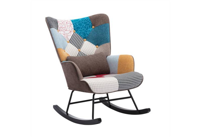 HomeMiYN Schaukelstuhl Schaukelstuhl Patchwork Sessel Schwingsessel Relaxstuhl Wohnzimmer, Relaxfunktion, das Baby zum Schlafen bringen von HomeMiYN