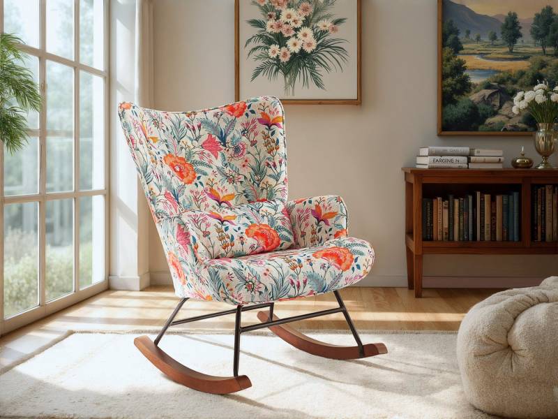HomeMiYN Schaukelstuhl Schaukelstuhl Patchwork Sessel Schwingsessel Relaxstuhl Wohnzimmer (1 St), Aus holz von HomeMiYN
