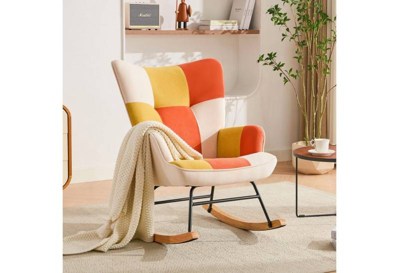 HomeMiYN Schaukelstuhl Schaukelstuhl Patchwork Sessel Schwingsessel Relaxstuhl Wohnzimmer (1 St), Aus holz von HomeMiYN