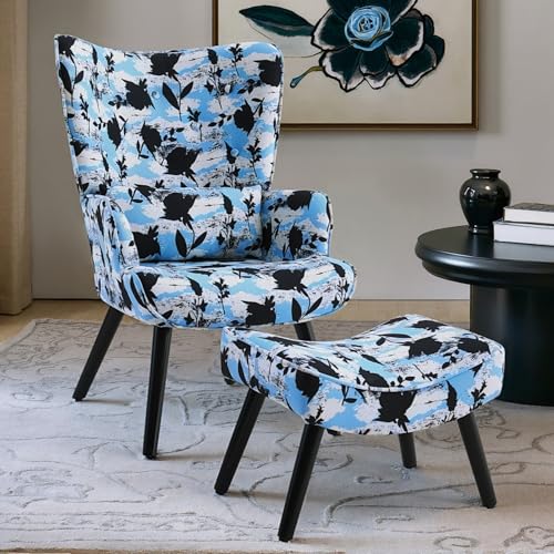 HomeMiYN Sessel Ohrensessel mit Kissen und Fußhocker Wohnzimmer Einzelsofa Abstrakte Blues Blumen HomeMiYN Sessel Ohrensessel mit Kissen und Fußhocker Wohnzimmer Einzelsofa Abstrakte Blues Blumen von HomeMiYN