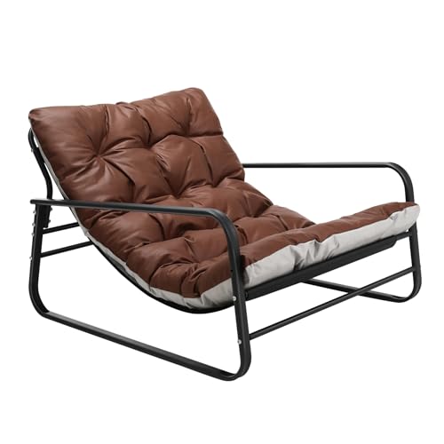 HomeMiYN Sessel Wohnzimmer Gartenliege mit Wendekissen Garten Liegestuhl Balkon möbel aus Stahl gepolsterter Stuhl für 2 Personen Gartensessel Outdoor Relaxliege Balkon Garten Terrasse (Braun+Grau) von HomeMiYN