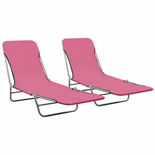 HomeMiYN Sonnenliege klappbarer Liegestuhl 2 STK. Stahl und Stoff Gartenliege Wetterfest Rückenlehne Klappbar Relaxliege für den Garten Balkon Pool Terrasse Rosa von HomeMiYN