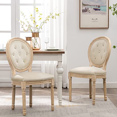 Küchenstühle 2er Set Barock Esszimmer Stuhl Esszimmermöbel Louis Polsterstühle Esszimmerstühle mit runder Rückenlehne und Knopfdesign Medaillon Stuhl Vintage Massivholz für Restaurant Hotel hellbraun von HomeMiYN