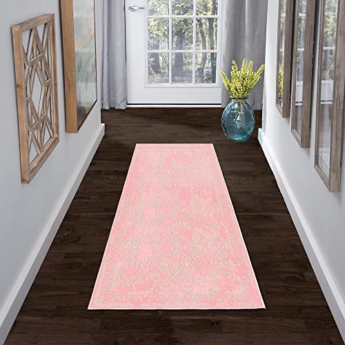HomeNette Faltbarer, maschinenwaschbarer Teppich, 80x150 cm, Rutschfester Teppich, schmutzabweisend, rosa Teppiche für Wohnzimmer, rutschfeste Unterseite, modernes Baumwoll-Boho-Muster von HomeNette