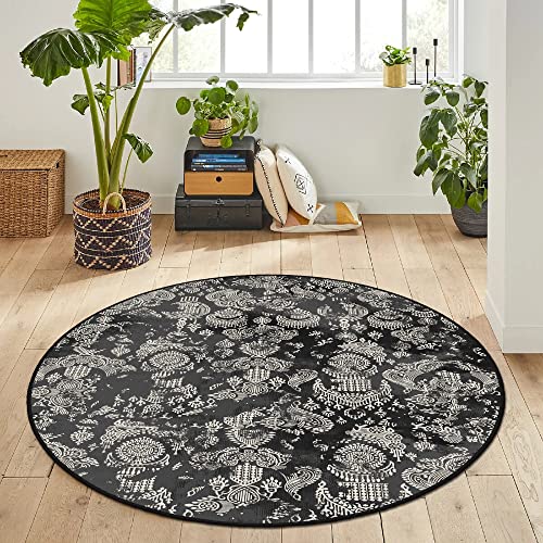 HomeNette Maschinenwaschbarer, runder Teppich, 160 cm, rutschfest, fusselfrei, wasserdicht, Schwarze runde Teppiche, Überwurf für Wohnzimmer, Küche, Kreisteppich, Tokyo Collection Area Rugs von HomeNette