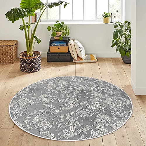 HomeNette Maschinenwaschbarer, runder Teppich, 80 cm, rutschfest, fusselfrei, wasserdicht, dunkelgrau, runde Teppiche, Überwurf für Wohnzimmer, Küche, Badezimmer, Tokyo Collection Area Rugs von HomeNette