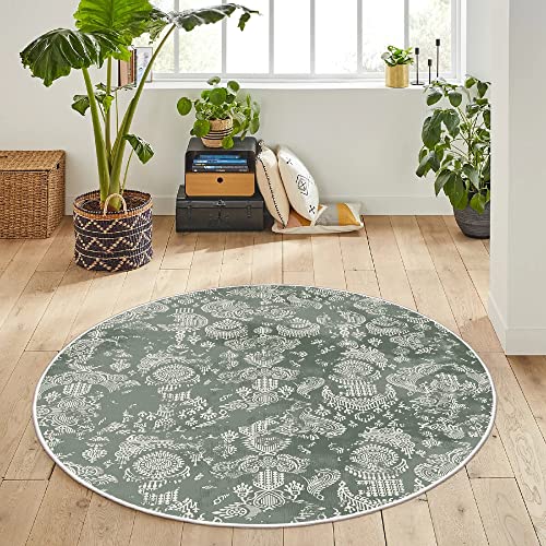 HomeNette Maschinenwaschbarer, runder Teppich, 80 cm, rutschfest, fusselfrei, wasserdicht, olivgrün, runde Teppiche, Überwurf für Wohnzimmer, Küche, Badezimmer, Tokyo Collection Area Rugs von HomeNette